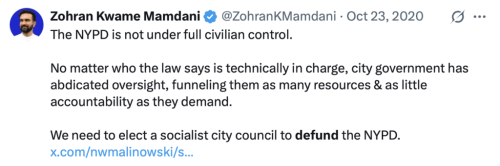zohran mamdani defund police 1