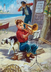 henry-hy-hintermeister-boy-practicing-trombone-to-annoyance-of-fisherman-and-dog-(calendar-illus.)