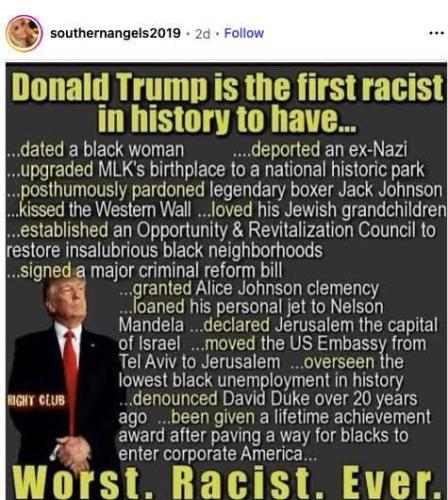 Trump, Anti Racism -- Dated Black, Deported Nazi, MLK, Jack Johnson, Western Wall, Jew, Criminal Reform, Alice Johnson, Nelson Mandela, Jerusalem, David Duke
