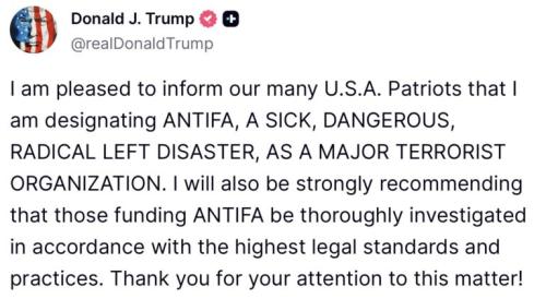 trump designates antifa as terrorist group