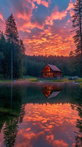 sunset-lake-reflection-stockcake