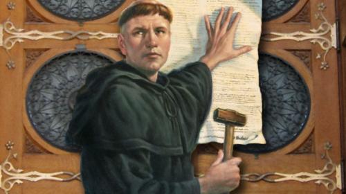 Luther nailing 95 theses