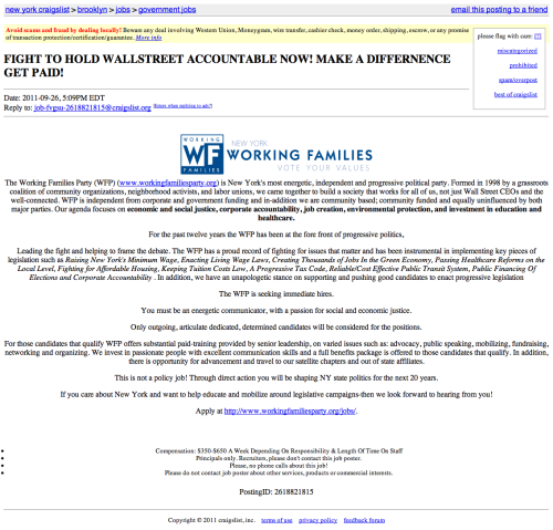 CRAIGSLIST OCCUPY WALL STREET
