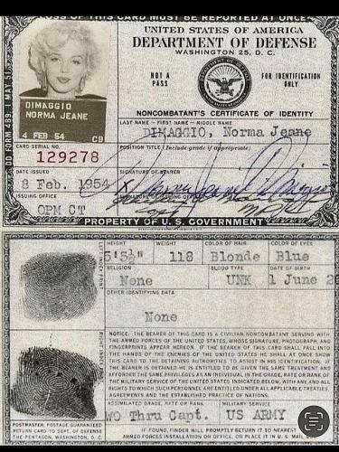  Marilyn Monroe ( Nora Jean DiMaggio) Untied States Department of Defense_._ Thought this was a cool piece of our history that was d(