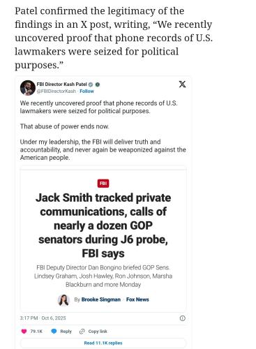FBI: Jack Smith, Biden DOJ Tracked Phone Calls of GOP Senators, Congressman