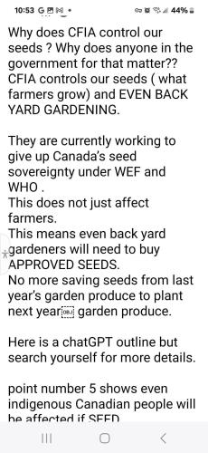 CFIA controls our seeds