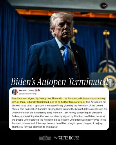Autopen terminated all Executive Order done by autopen is null and void