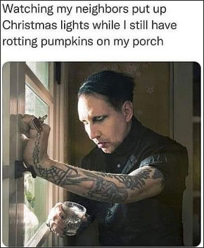 watching the neighbors putting up Christmas lights