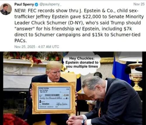 Progressive Pervert Democrats sucked money from Pedophile Epstein !!!! Chucky was on his Knees !!!!