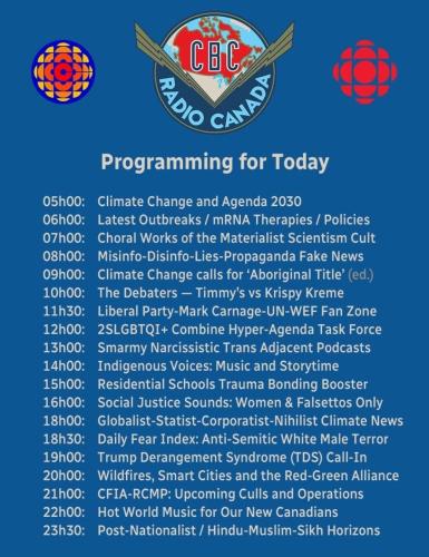 CBC programing schedule