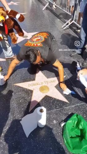 OLD PHOTO Recirculating photos of MARINES cleaning PRES. TRUMP WALK OF FAME STARS