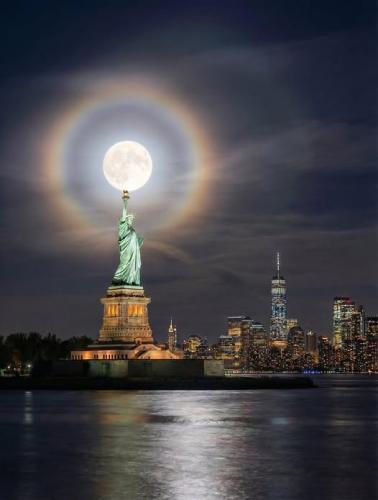 Full Moon And Statue Of Liberty