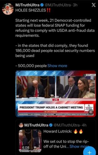 21 PROGRESSIVE COMMUNIST DEMOCRAT STATES LOSING ALL ACCESS TO SNAP BENEFITS FOR REFUSING TO SEND DATA !!!!!