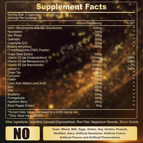 NAD + Quercetin ingredients