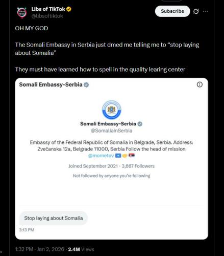 Stop laying about Somalia tweet screenshot