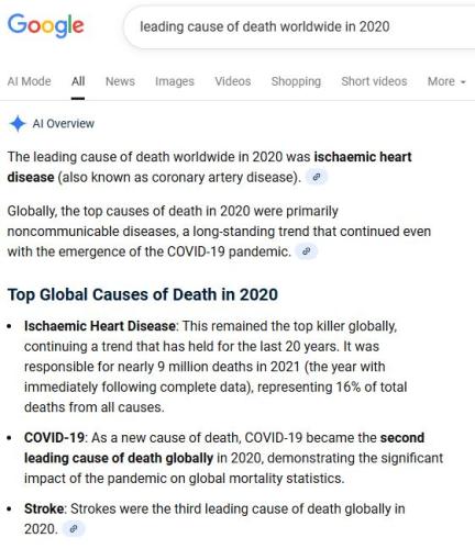 What they say was the leading cause of death in 2020