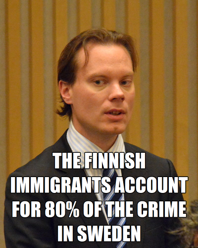 The Finnish immigrants account for 80% of the crime in Sweden