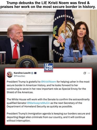 Trump debunks the lie and praises Kristi Noem.1024px