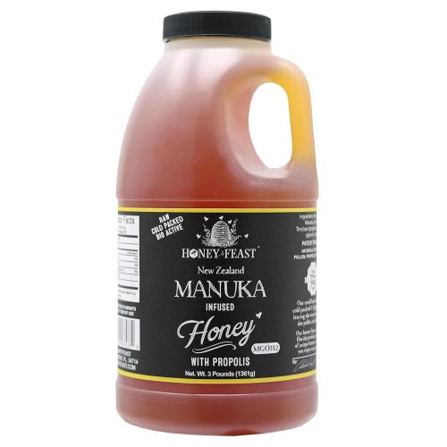 Honey Feast 3 pound bottle Manuka propolis infused honey