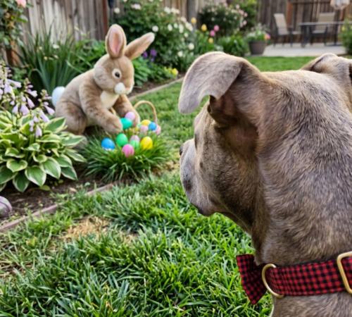 easter 2026 dubs looking at bunny hiding eggs
