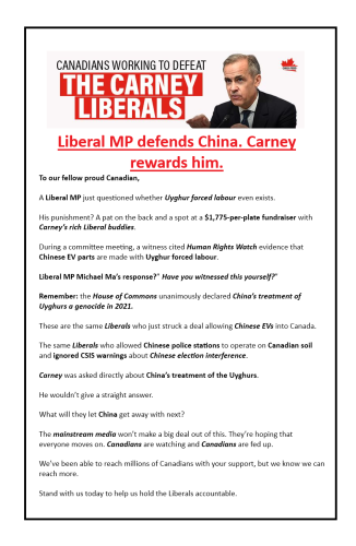 Liberal MP defends China. Carney rewards him.