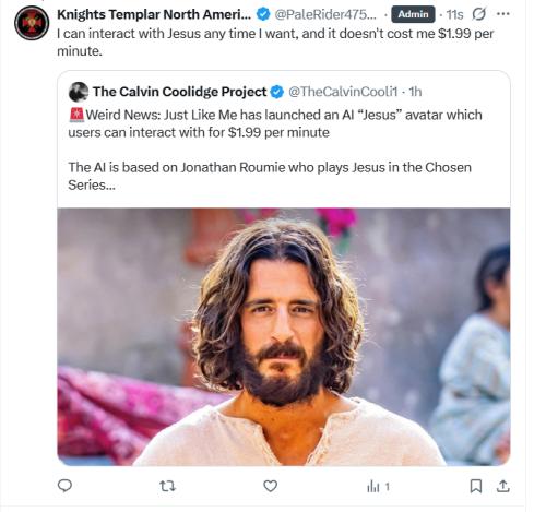 I can interact with Jesus any time I want, and it doesn't cost me 1.99 per minute.