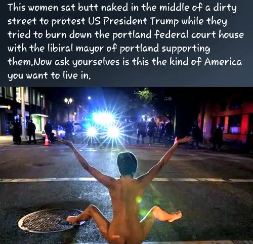 Naked libturd wide open legs on dirty road