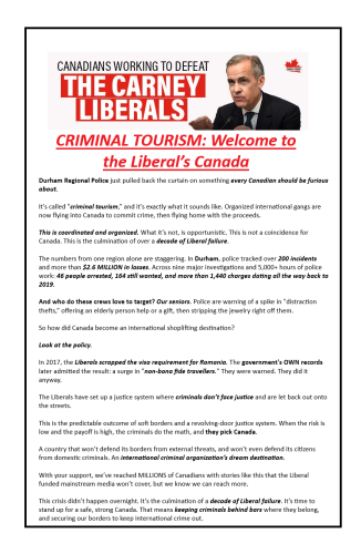 CRIMINAL TOURISM Welcome to the Liberal’s Canada