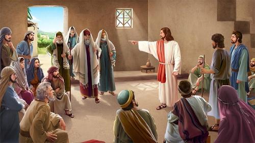 Jesus rebuking the pharisees
