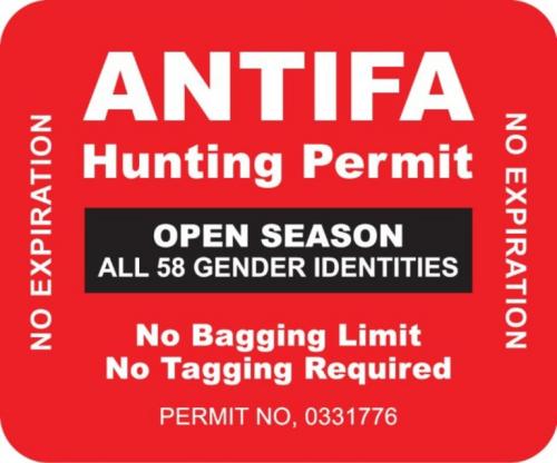 Antifa Hunting Permit No Bagging Limit. No tagging required.768px