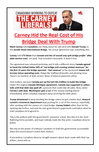 Carney Hid the Real Cost of His Bridge Deal With Trump