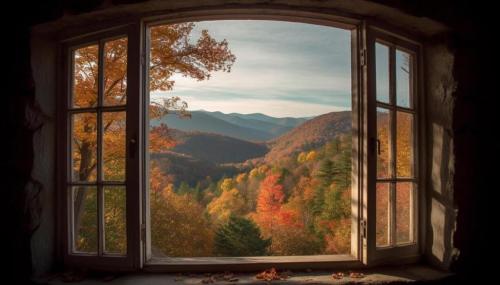 yellow-leaves-on-trees-autumn-forest-seen-through-window-generated-by-ai-photo