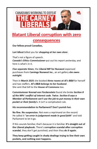 Mark Carney’s Blatant Liberal corruption with zero consequences