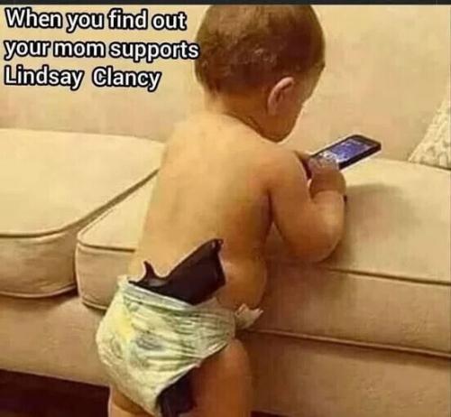 baby with gun when mom supports clancy