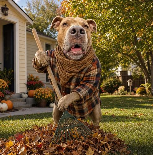 fall leaves dub raking front yard