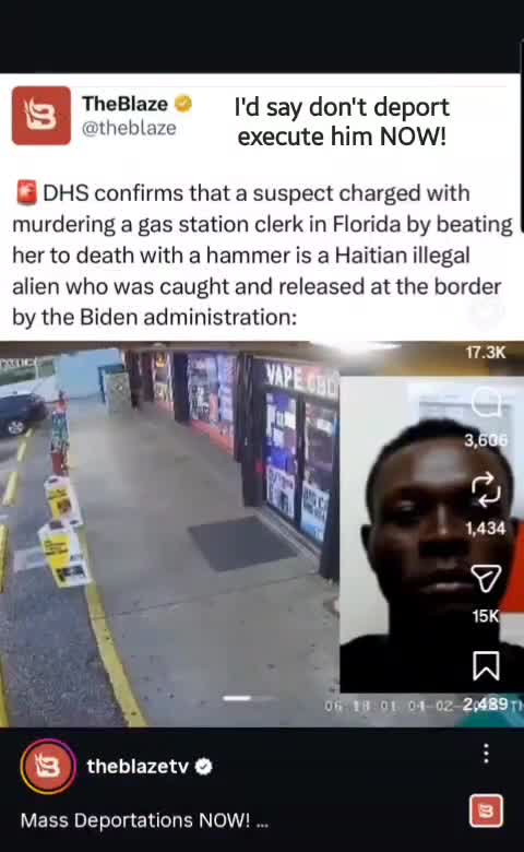 Warning graphic:Haitian Illegal alien killed the Florida Clerk with hammer in Florida